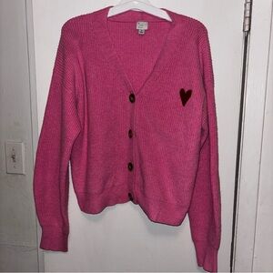 Pink Button Up Cardigan w Heart